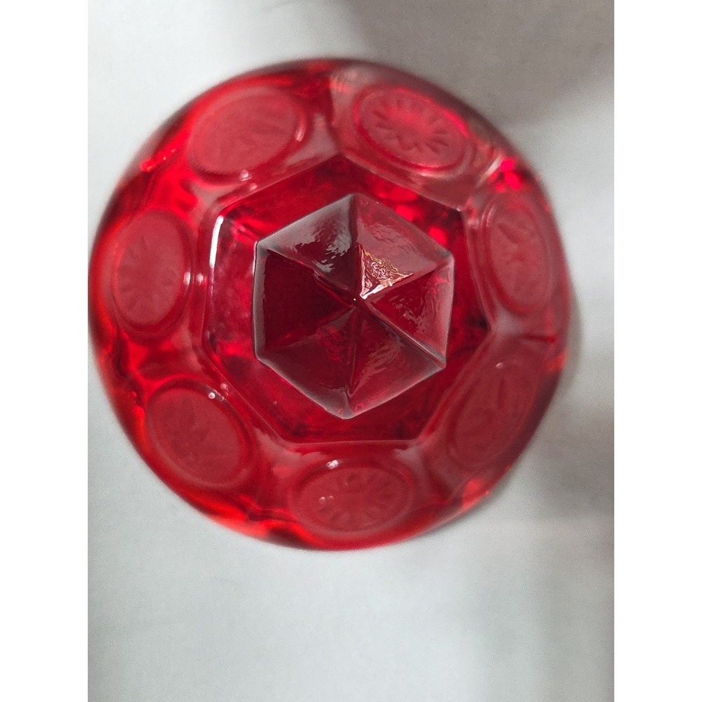 Vintage Fostoria Ruby Red Coin Glass 6.5"H, 4.25 W, 3.5" Depth Lidded Candy Dish - Picture 4 of 7